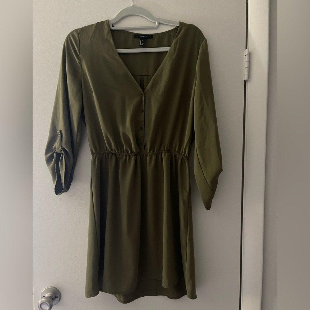 Forever 21 Olive Green Button-Up Dress
